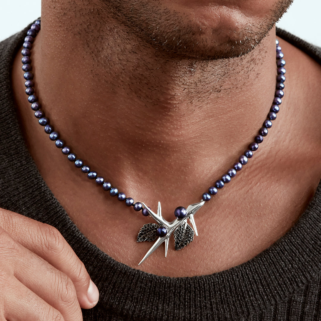 Blackthorn Pearl Necklace - Silver, Black Spinel & Black Pearl