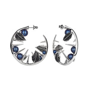 Blackthorn Leaf Hoop Earrings - Silver, Black Spinel & Black Pearl