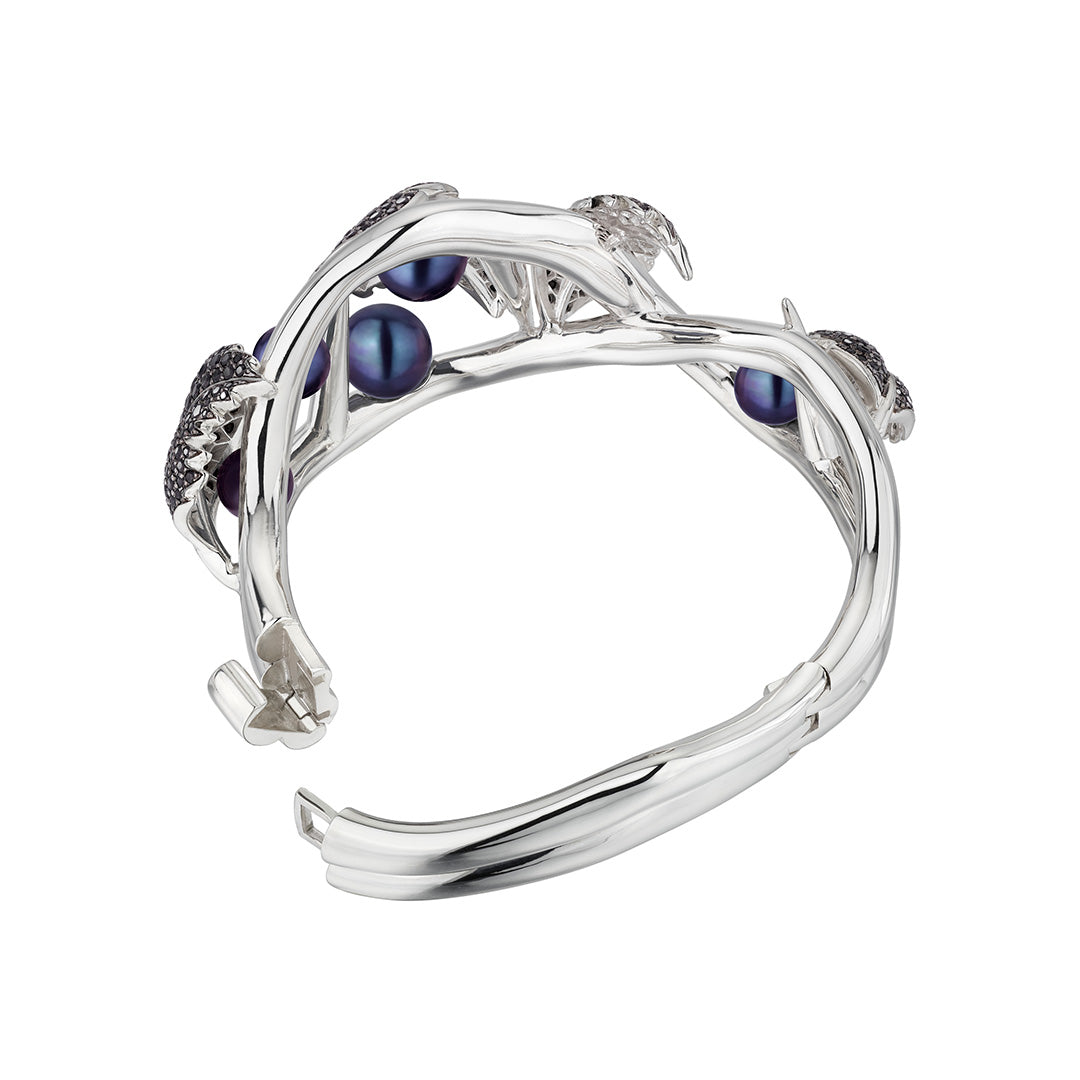Blackthorn Bangle - Silver, Black Spinel & Black Pearl