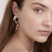 Cherry Blossom Hook Earrings - Silver, Diamond & Pearl