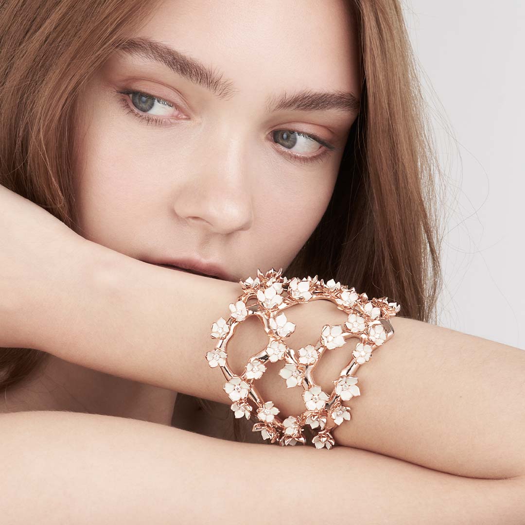 Cherry Blossom Cuff - Rose Gold Vermeil, Diamond & Enamel