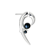 Hooked Pearl Earrings - Silver & Black Pearl