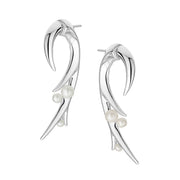 Hooked Pearl Large Earrings - Silver