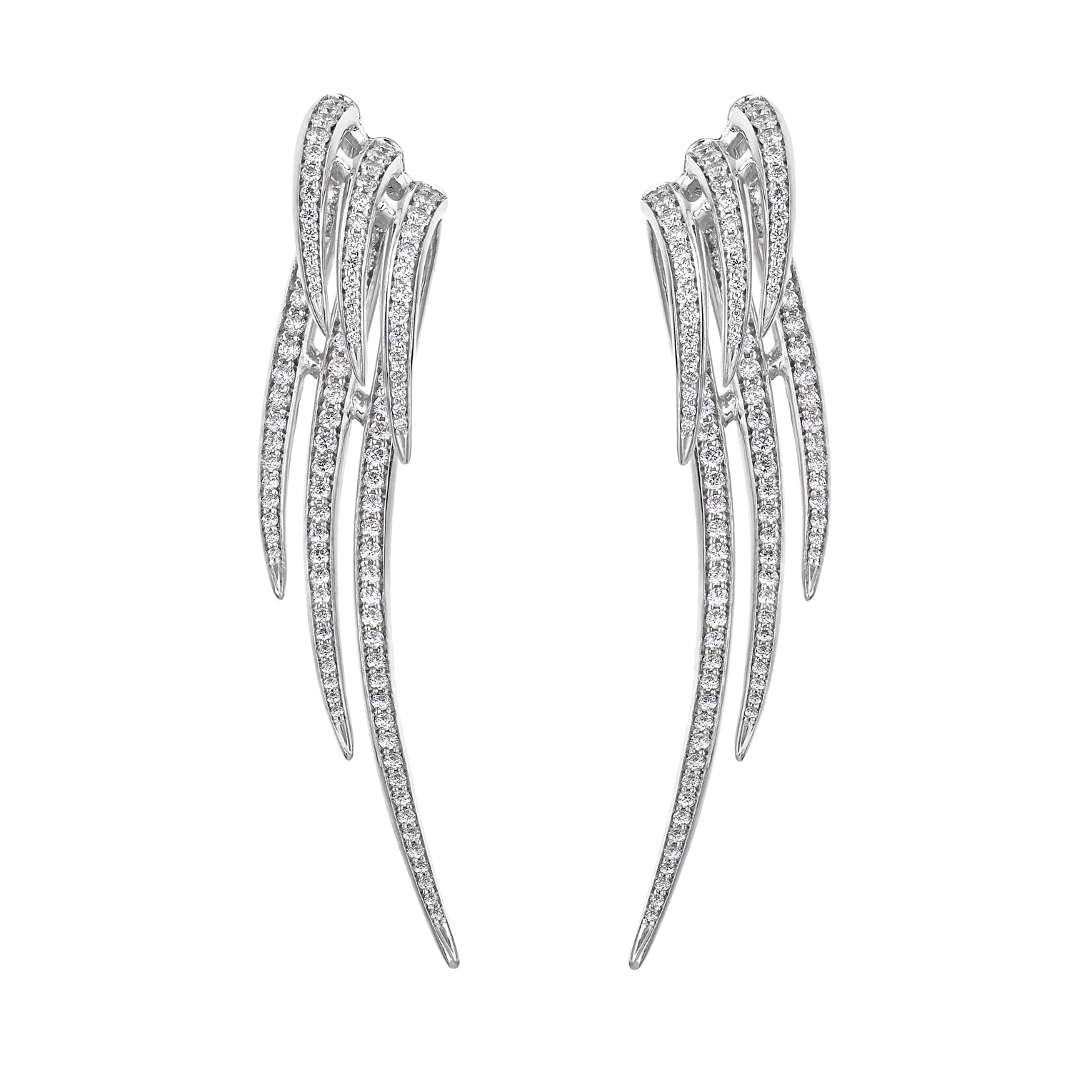 Armis Triple Hook Drop Earrings - 18ct White Gold & Diamond Pavé