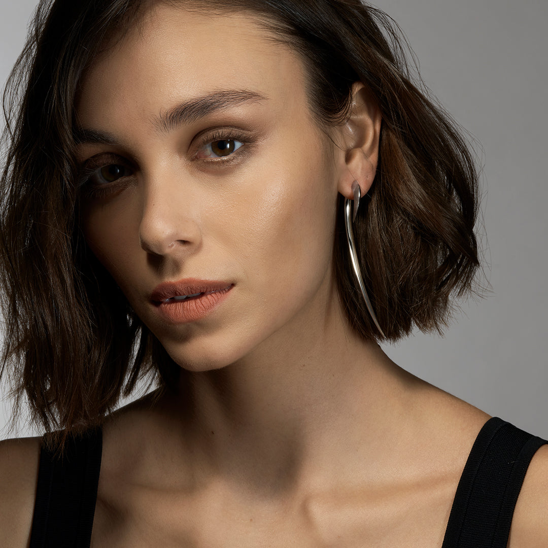 Hook Single Size 3 Earring - Silver Black Rhodium