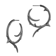 Rose Thorn Large Hoop Earrings - Silver Black Rhodium