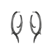 Rose Thorn Large Hoop Earrings - Silver Black Rhodium