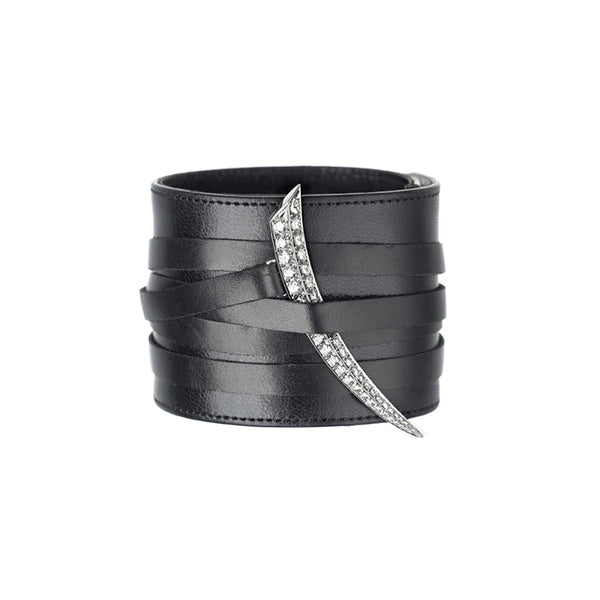 Elegant bold silver-black slouchy cloche leather bracelet couture - Ruby  Lane