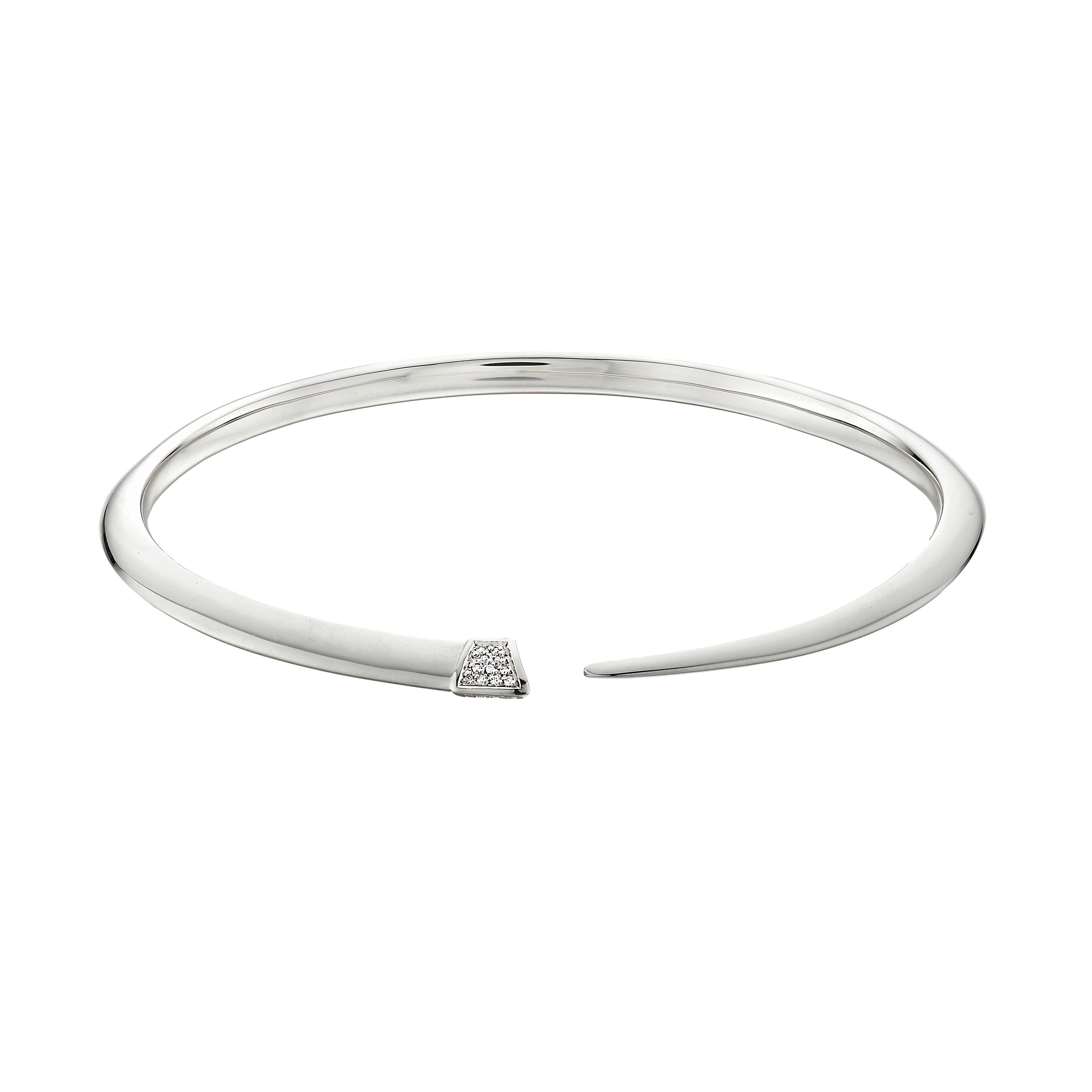 Sabre Slim Bangle - Silver & Diamond Pavé