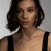 Sabre Deco Statement Earrings - Yellow Gold Vermeil, Black Ceramic & Diamond