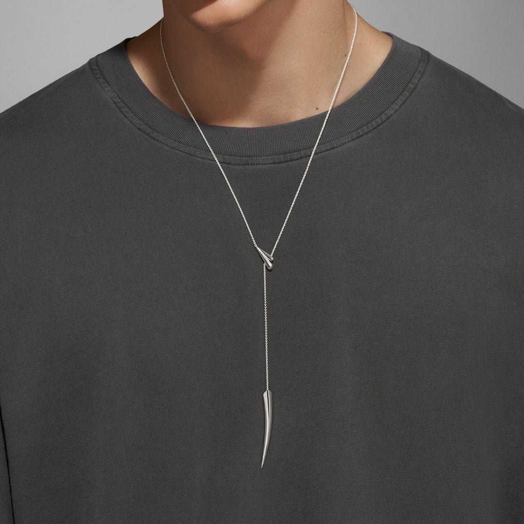 Sabre Deco Long Drop Necklace - Silver