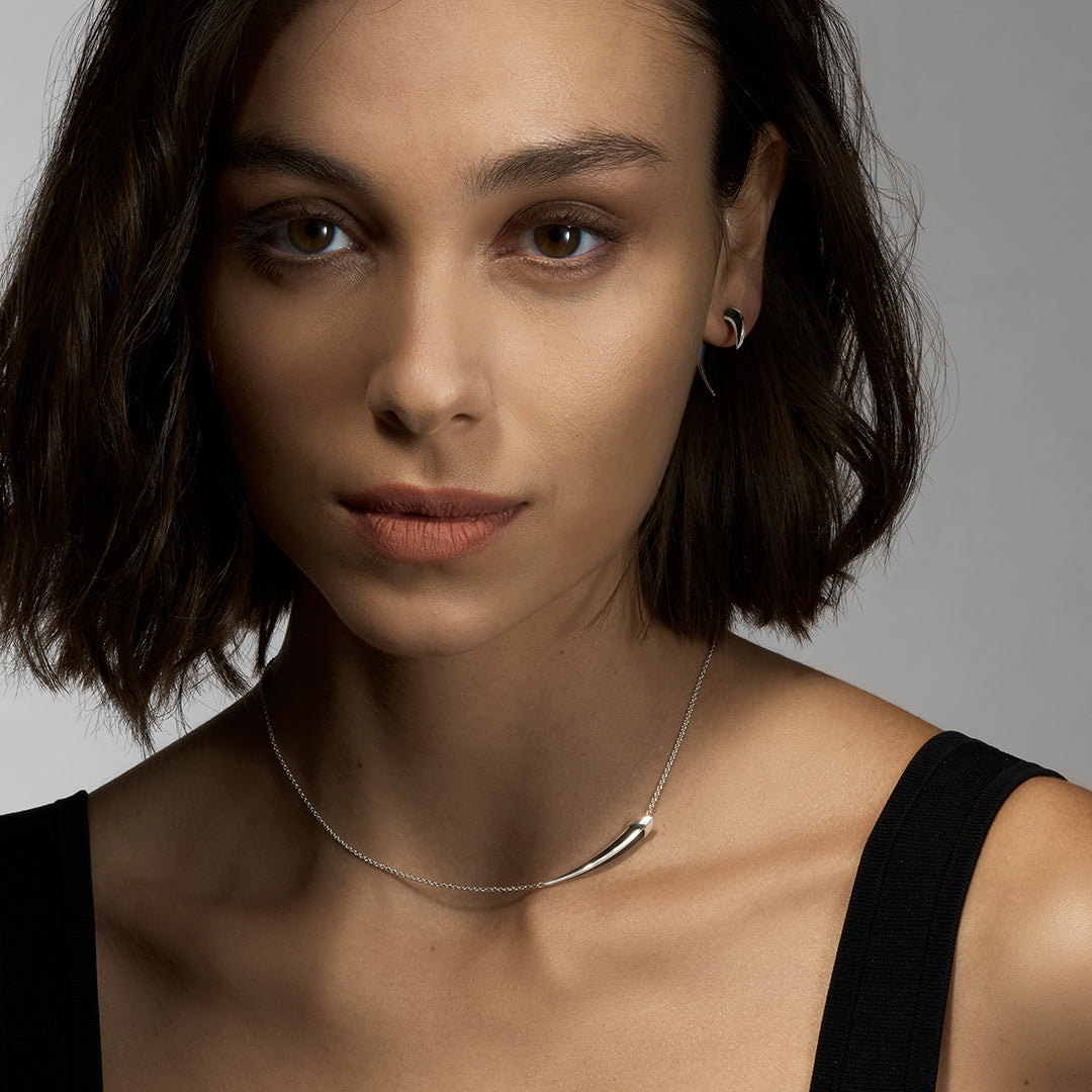 Sabre Deco Small Necklace - Silver & Black Ceramic