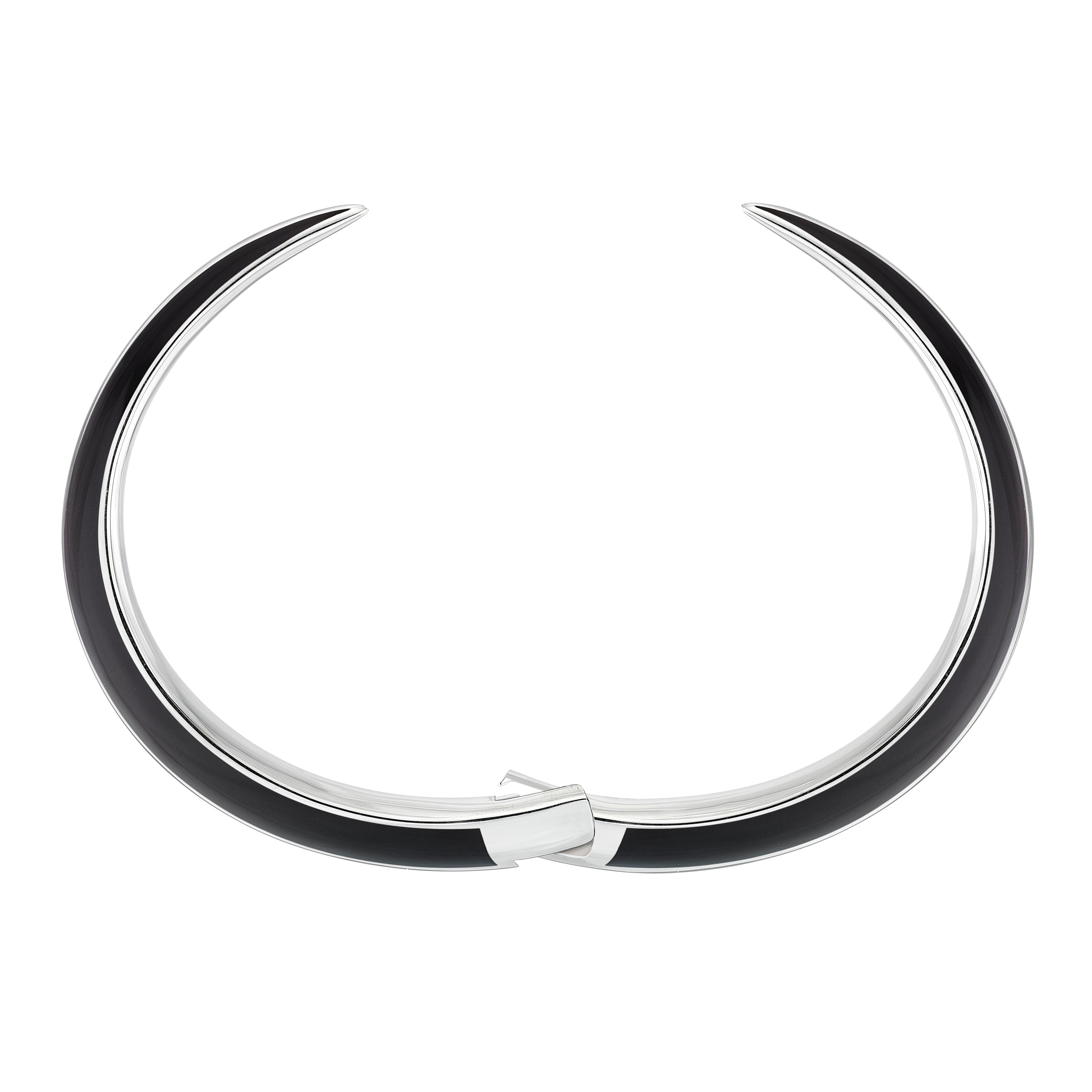 Sabre Deco Cuff Bangle - Silver & Black Ceramic