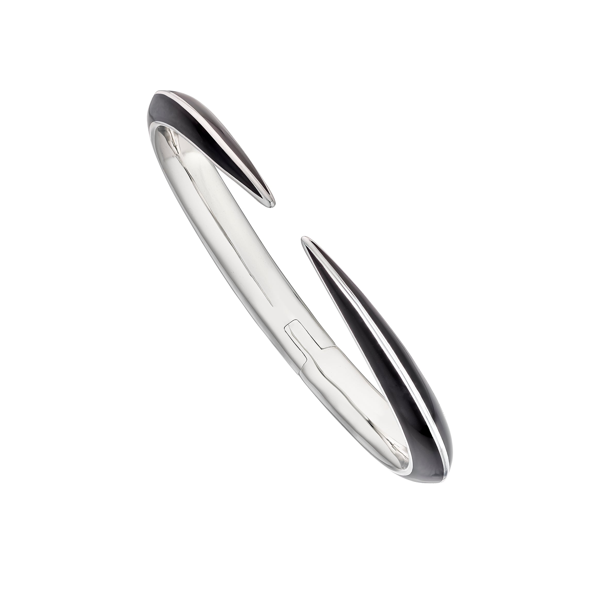 Sabre Deco Cuff Bangle - Silver & Black Ceramic