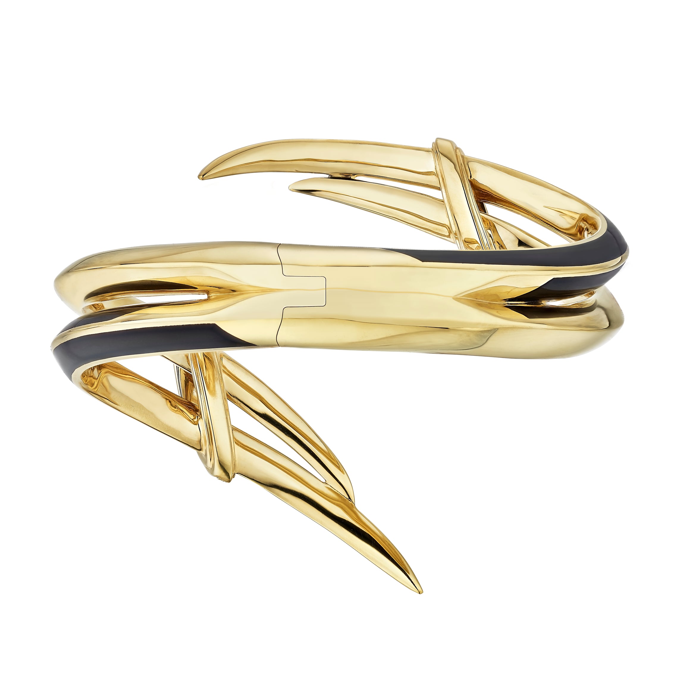 Sabre Deco Statement Cuff - Yellow Gold Vermeil, Black Ceramic & Diamond