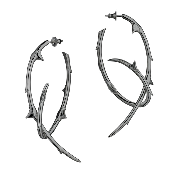 Shaun Leane Black Rhodium Rose Thorn Statement Hoop Earrings