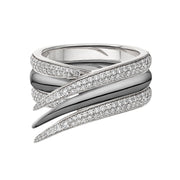 Interlocking Stacked Ring - Black Rhodium & White Diamond