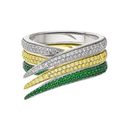 Interlocking Stacked Ring - 18ct White and Yellow Gold & White Diamond, Yellow Sapphire and Tsavorite