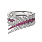 Interlocking Stacked Ring - 18ct White Gold & White Diamond and Pink Sapphire