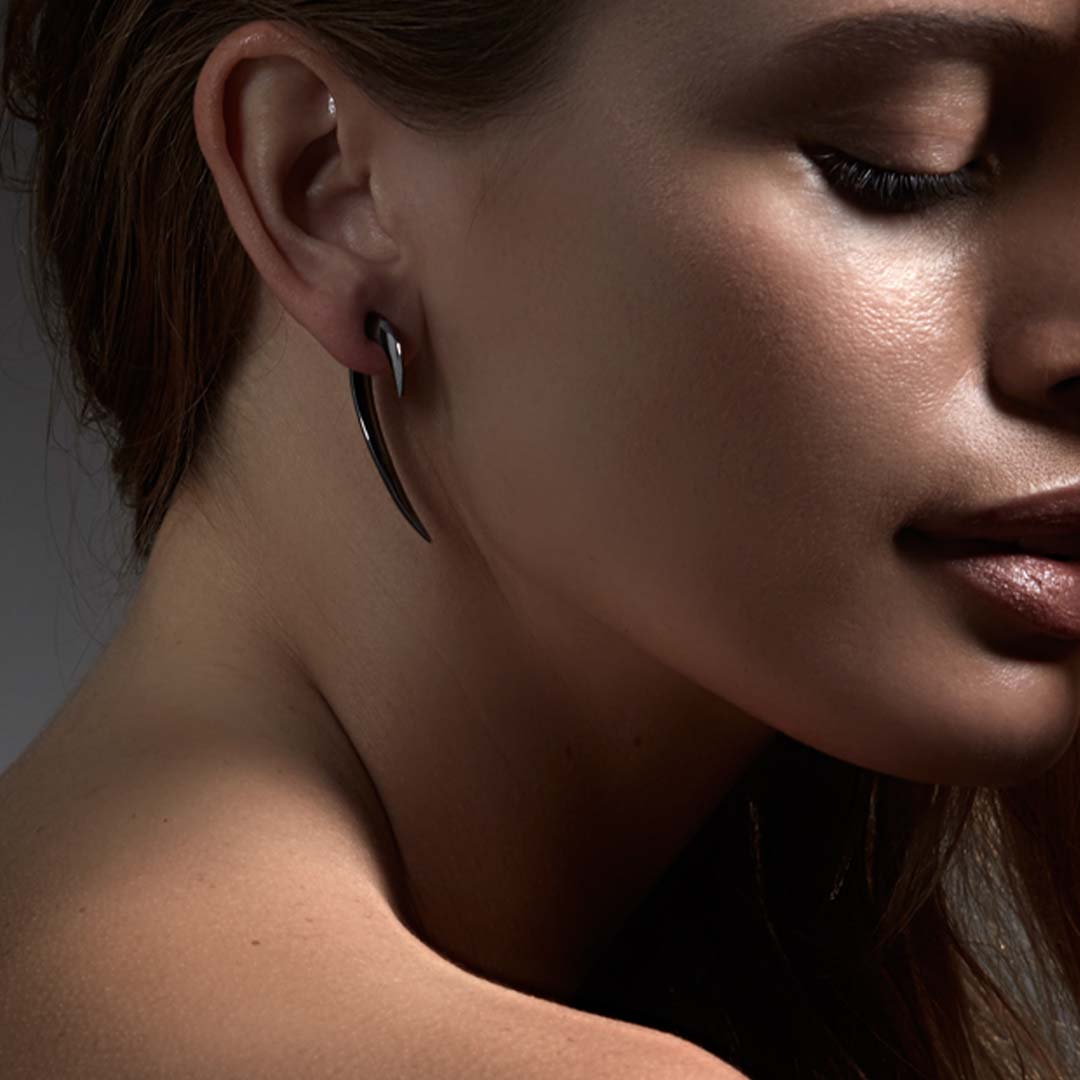 Hook Single Size 1 Earring - Silver Black Rhodium
