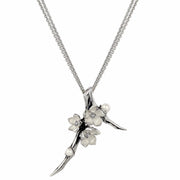 Silver Large Branch Pendant with Diamond and White Pearls