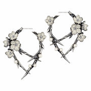 Cherry Blossom Hoop Earrings - Silver, Diamond & Pearl