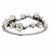 Cherry Blossom Bangle - Silver, Diamond & Pearl