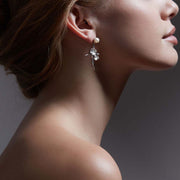 Cherry Blossom Small Drop Earrings - Silver, Diamond & Pearl