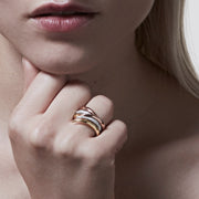 Interlocking Stacked Ring - 18ct Yellow, Rose & White Gold & Diamond