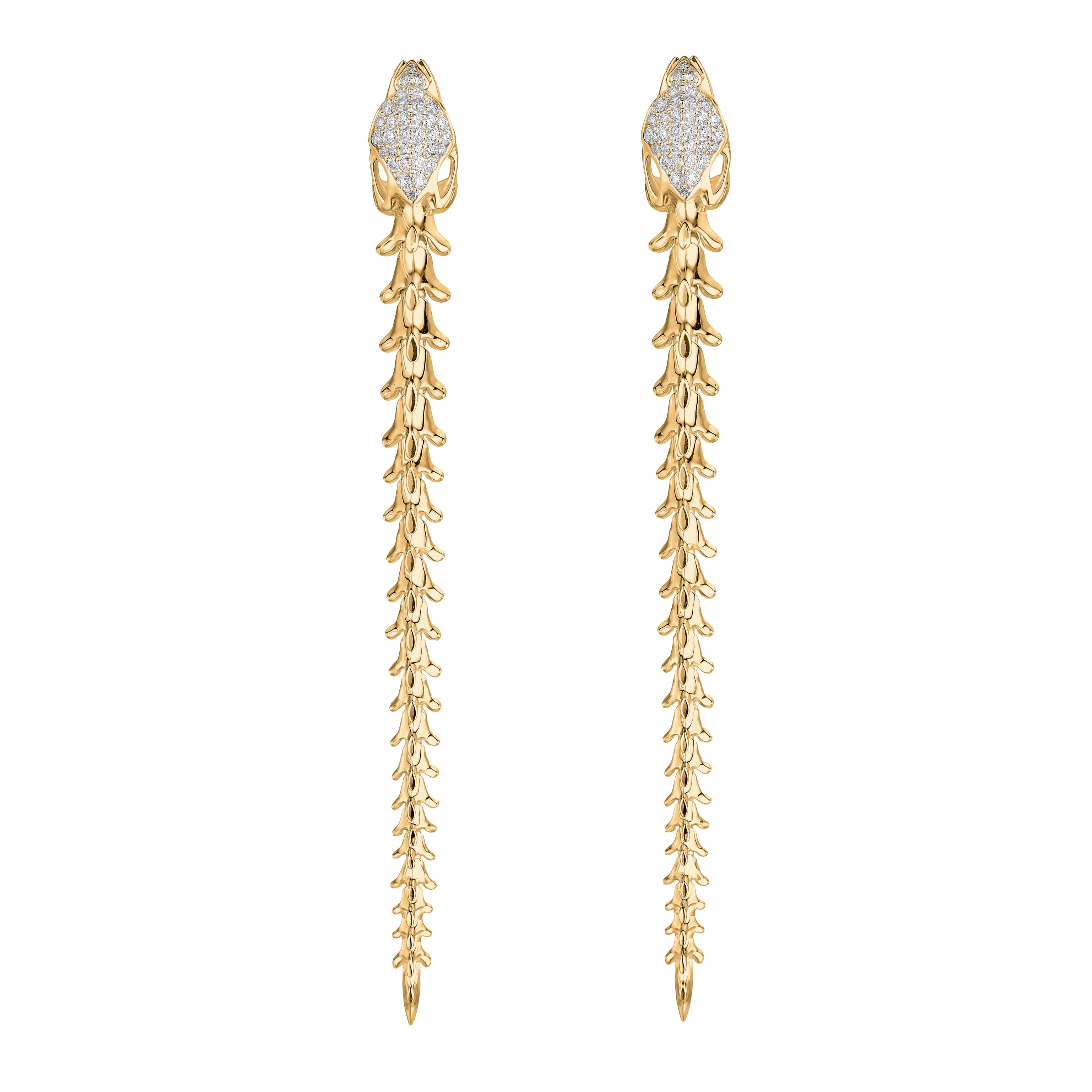Serpent's Trace Long Drop Earrings - Yellow Gold Vermeil & Diamond PavÃ©