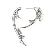 Cherry Blossom Hook Earrings - Silver, Diamond & Pearl