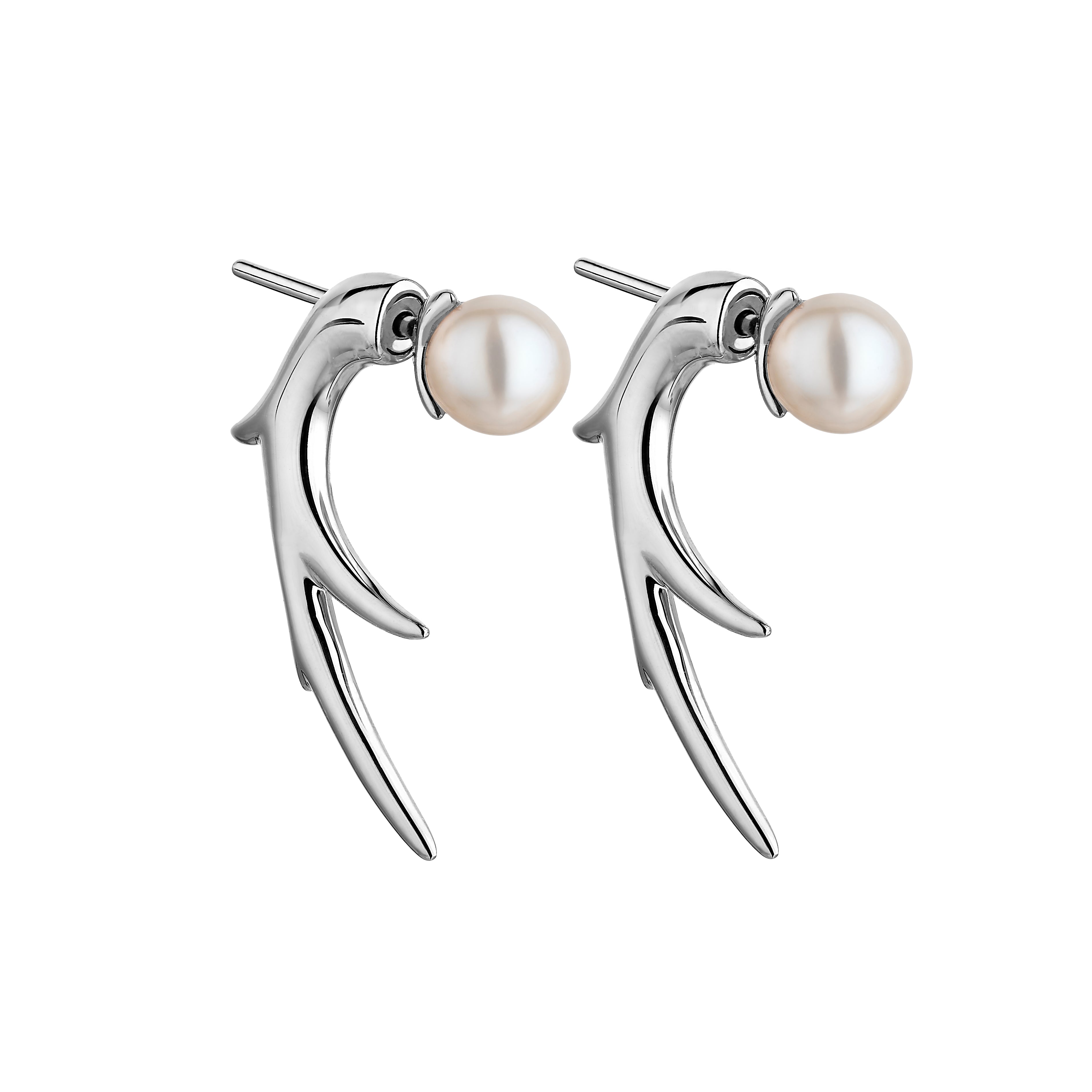 Cherry Blossom Branch Earrings - Silver & Pearl