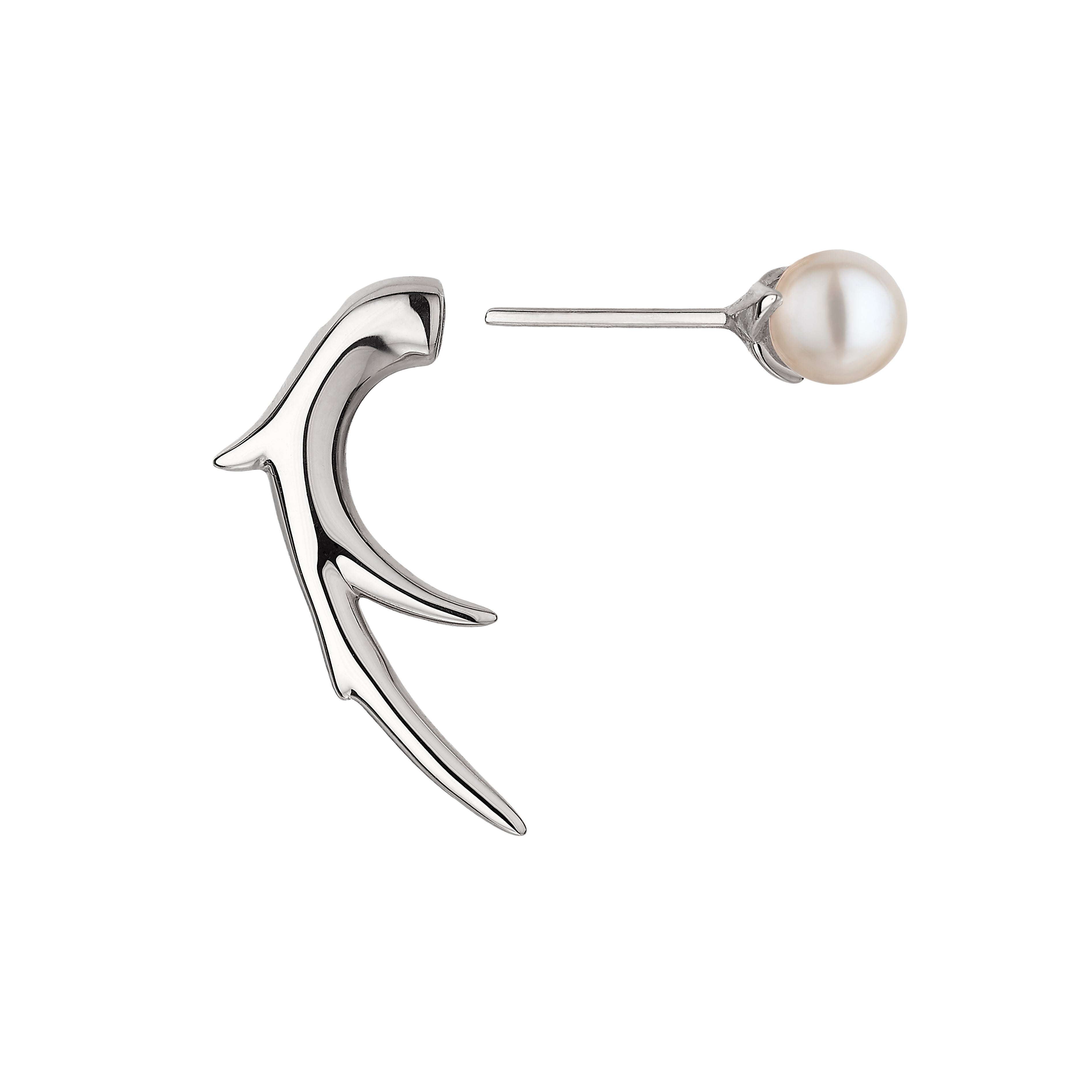 Cherry Blossom Branch Earrings - Silver & Pearl