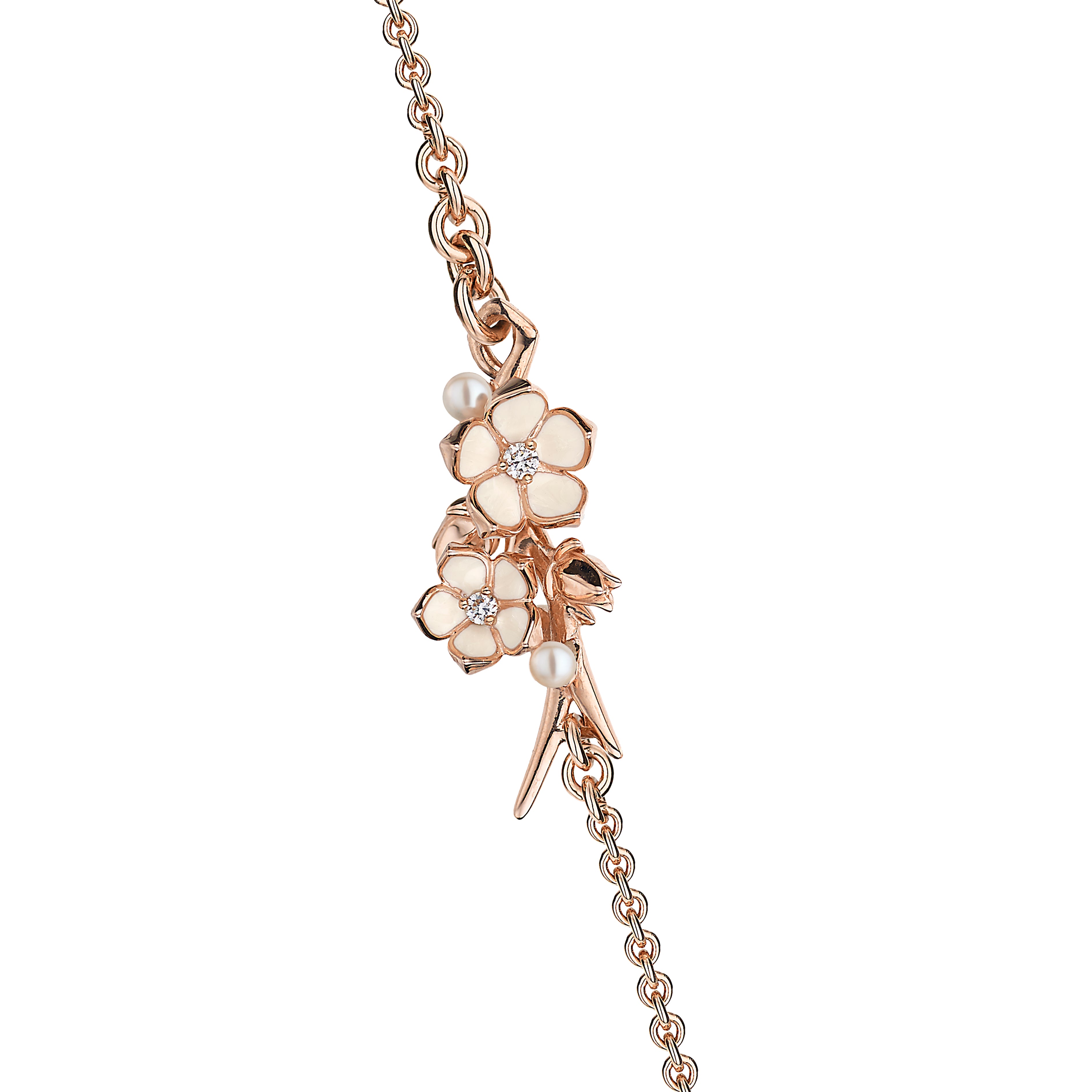 Cherry Blossom Sautoir - Rose Gold Vermeil, Diamond & Pearl
