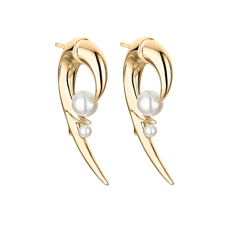 Hooked Pearl Earrings - Yellow Gold Vermeil