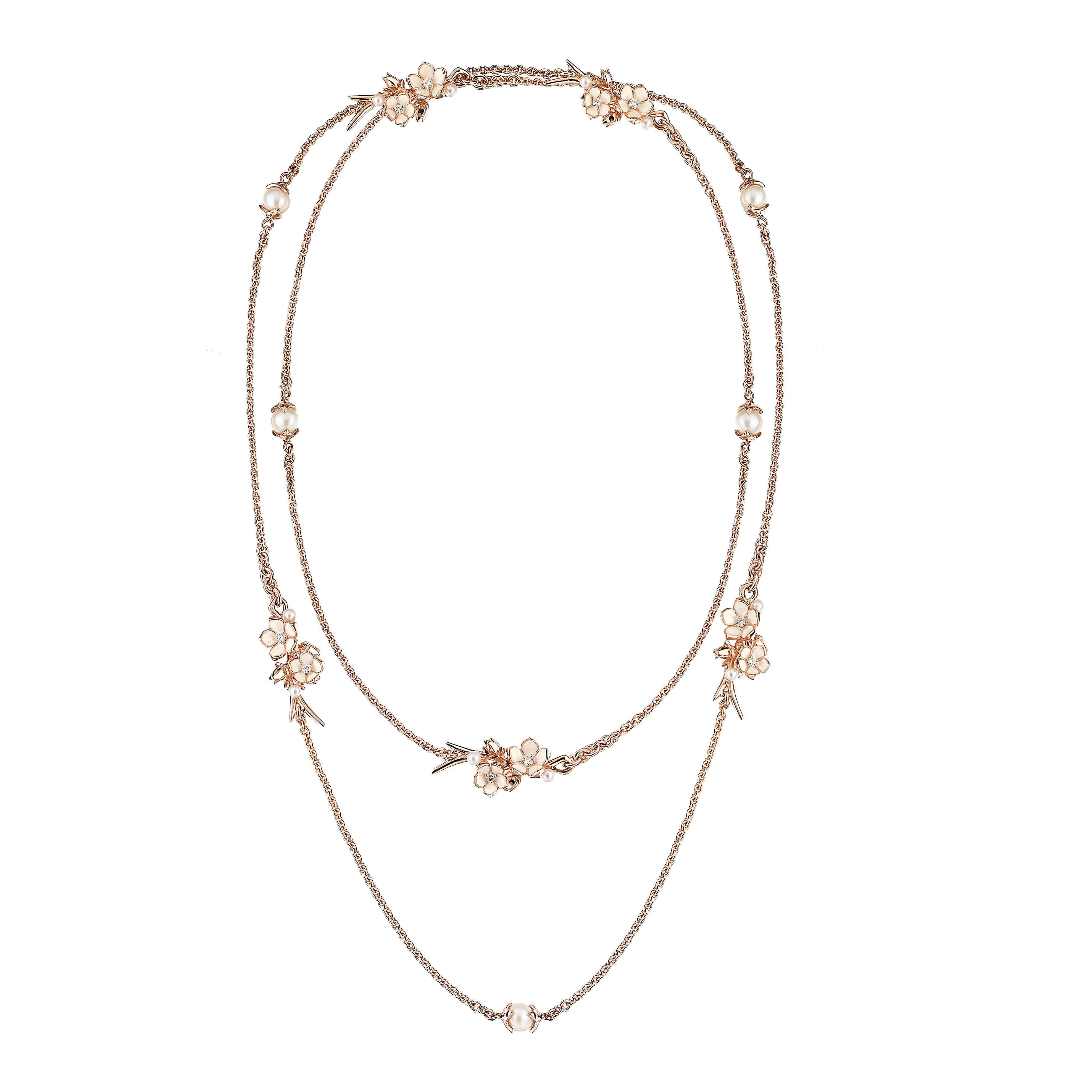 Cherry Blossom Sautoir - Rose Gold Vermeil, Diamond & Pearl