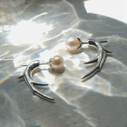 Cherry Blossom Branch Earrings - Silver & Pearl