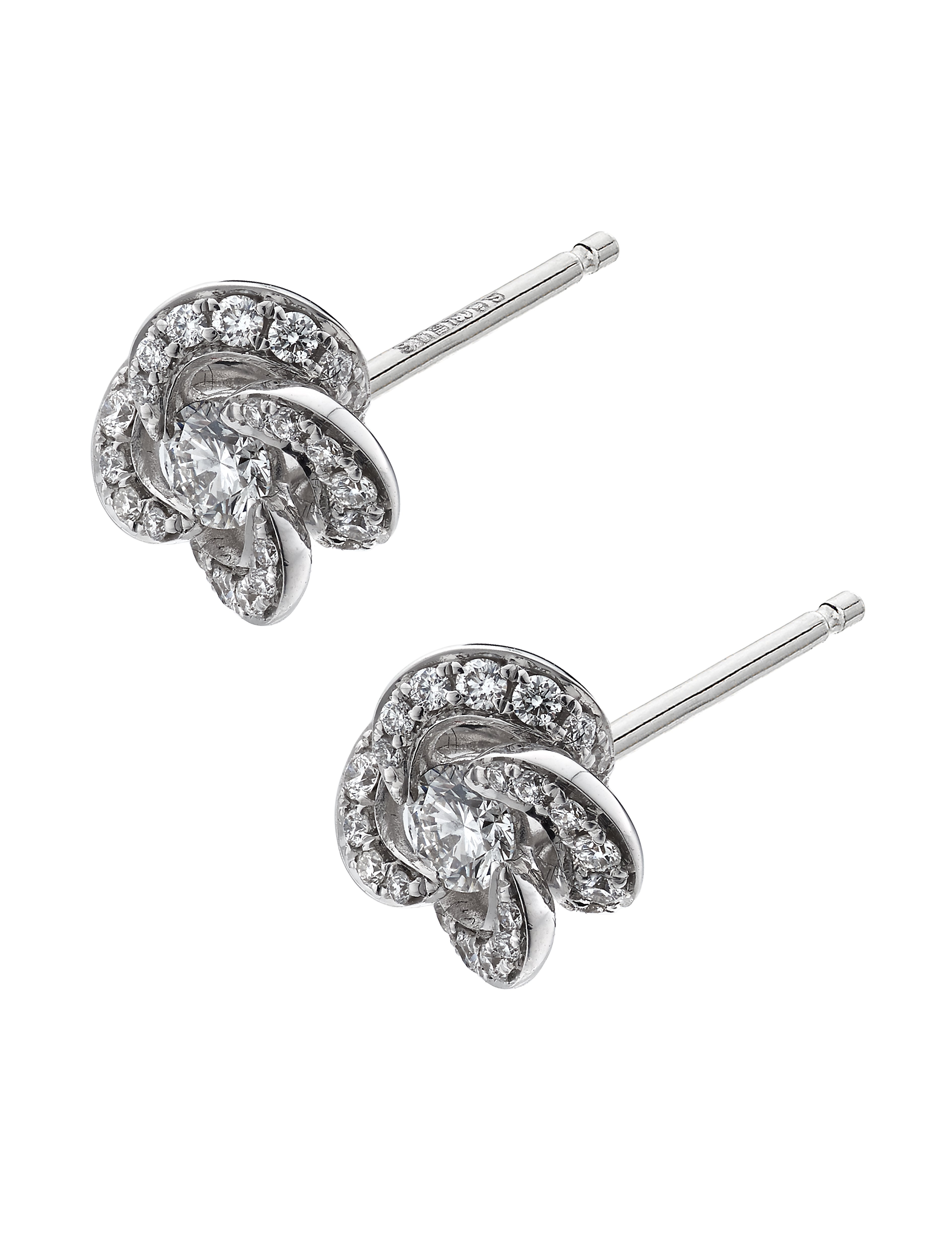 White Gold Diamond Pave Entwined Petal Stud Earrings