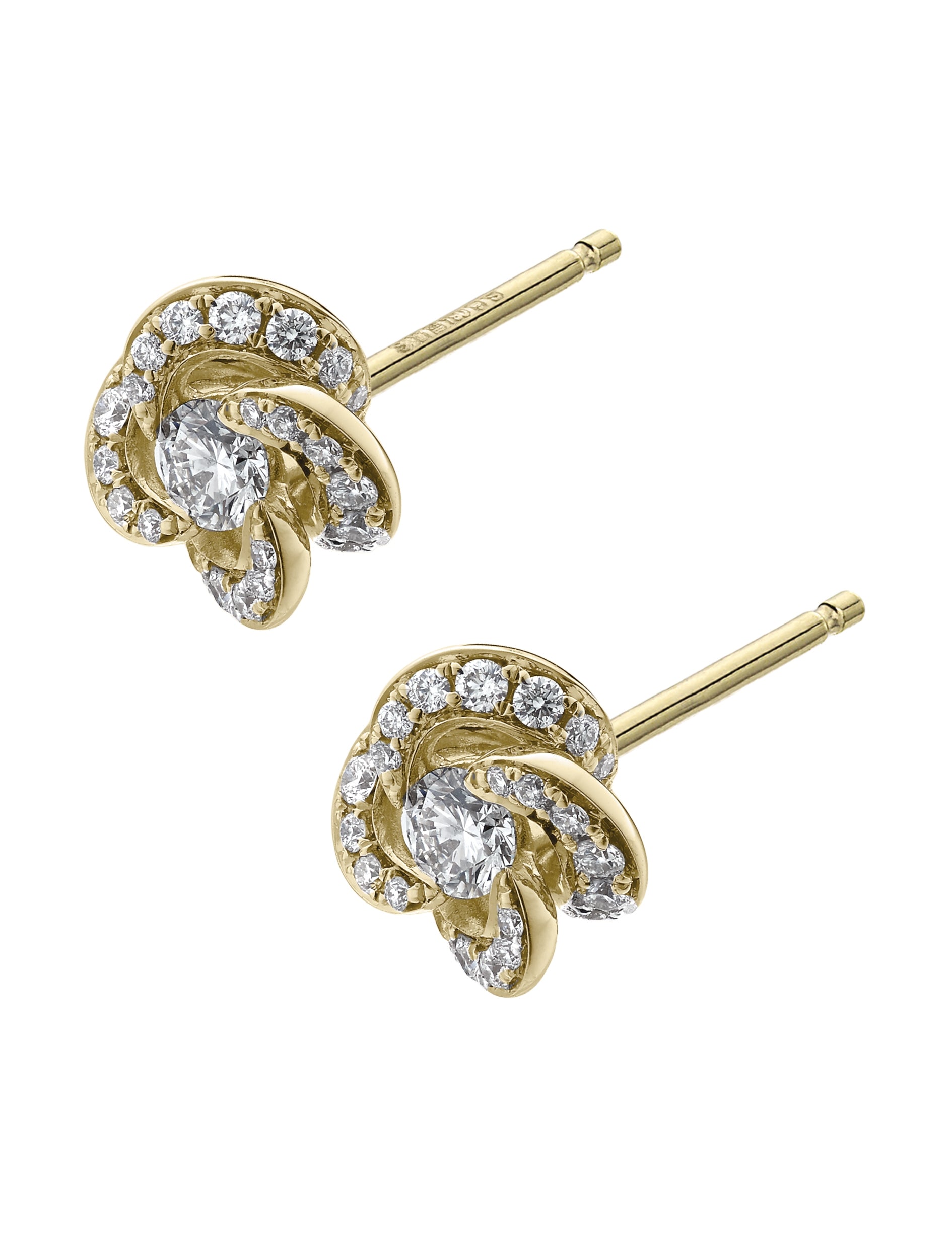 Yellow Gold Diamond Pave Entwined Petal Stud Earrings