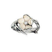 Cherry Blossom Flower Ring - Silver & Diamond