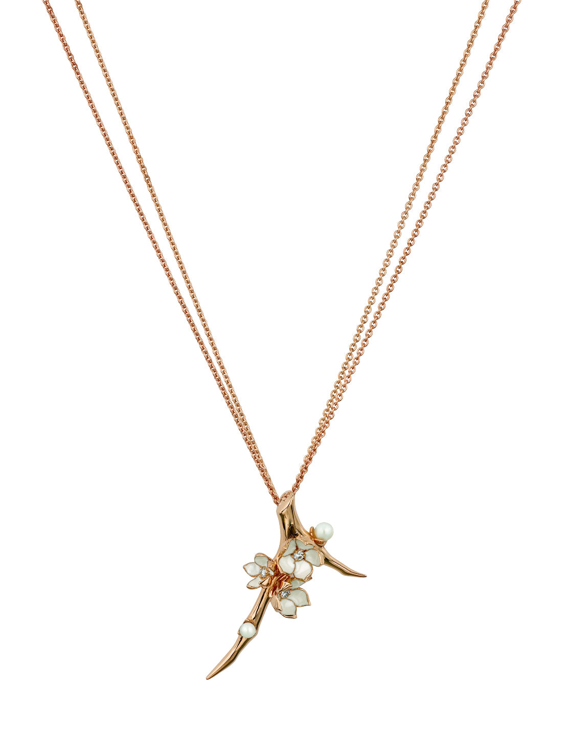 Rose Gold Vermeil Large Branch Pendant with Diamonds and Pearls