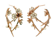 Rose Gold Vermeil Cherry Blossom Hoops with Diamonds and Pearls