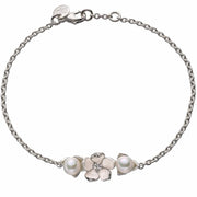 Silver Single Flower Bracelet with Diamond and Pearls