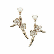 Rose Gold Vermeil Small Branch Earrings with Diamonds and Pearls