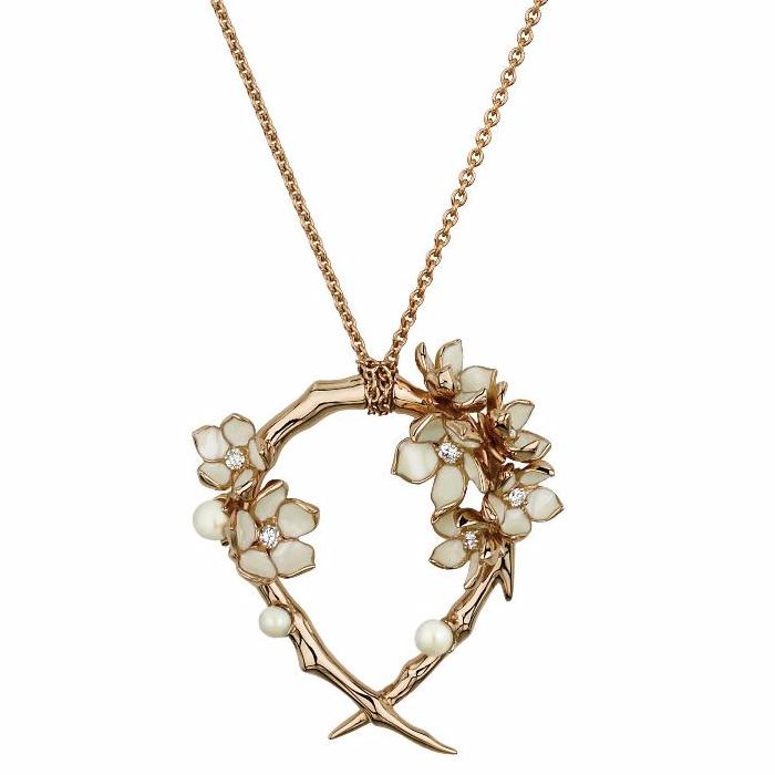 Rose Gold Vermeil Hoop Pendant with Diamonds and Pearls