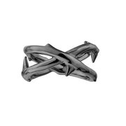 Rose Thorn Wide Band Ring - Silver Black Rhodium